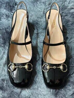 Gucci Horsebit Black Patent Slingback Mary Jane Heels
